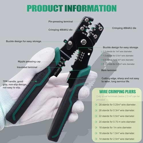 Twidec/Wire Crimper Tool With Stripper Cutter,Multifunctional Crimping Pliers Terminal Pliers For Insulated Electrical Connectors(22-10 AWG) N-060 - style: N-060 AWG26-10