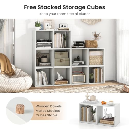 2 Stackable Cubes Bookcase, Wooden Cubby Storage Organizer - color: White