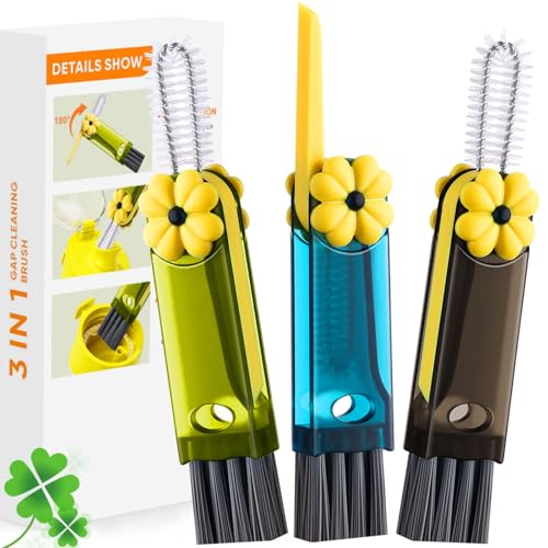 3 in 1 Cup Lid Cleaning Brush, Multifunctional Gap Cleaning Brush, Home Kitchen Crevice Brush, Portable Bottle Cleaner Brush for Cleaning Tight Spaces, Bottle Gaps, Travel Mug Caps(3 PCS) - color: Green, Blue, Gray(3pcs)