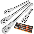 PRIDE&CRAFT 4-Piece Flex Head Ratchet Set, 1/4", 3/8", 1/2" Drive, 3/8" Stubby, 72-Tooth, Socket Wrench Quick Release Reversible Design, Swivel Head Ratchet, Chrome Alloy Made, EVA Organizer - style: 4pc Flex Head