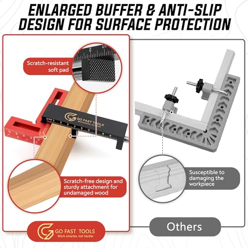 Go Fast Tools™ - Corner Clamps for Woodworking - Durable & Versatile 90 Degree Right Angle Clamps, Pack 2" x 4" Aluminum Positioning Squares with 4 C-Clamps for Cabinets, Frames, and Drawers