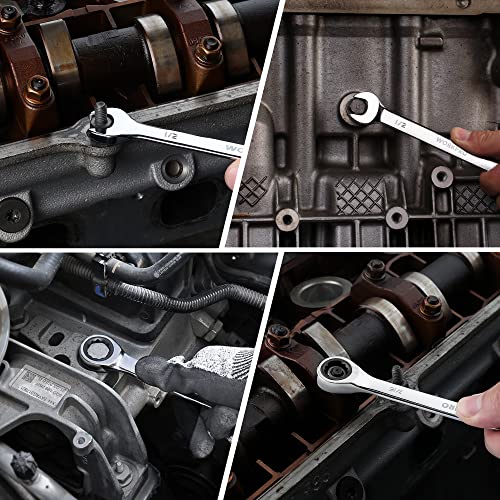 WORKPRO 7-Piece Ratcheting Combination Wrench Set, 72 Teeth, Cr-V Constructed, Combo Ratchet Wrenches Set with Roll Up Pouch, SAE 5/16"-11/16" (Pack of 2) - size: SAE (Pack of 2)