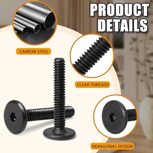 Biaungdo Flat Head Allen Bolts, 1/4-20 x 1-1/2 Inch, Black, 30 Pcs | Socket Cap Screws Joint Connecting Bolts Countersunk Screws Bolts for Furniture, Fully Threaded - size: 1/4-20 x 1-1/2 Inch