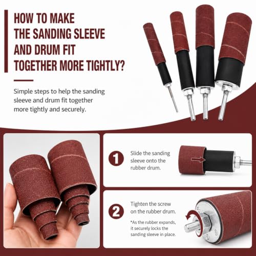 20 Piece Drill Press Sanding Drum Kit, 80/120 Grit Sanding Band Sleeves Rubber Sanding Drum for Woodworking