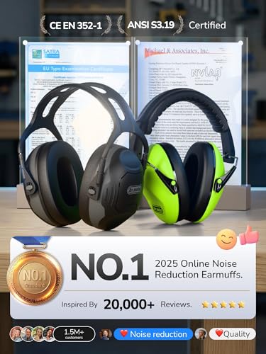 Dr.meter C06 Noise Cancelling Ear Muffs, 28NRR Ear Protection for Adults - color: Black Grey