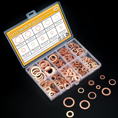 228 Pieces 10 Sizes Copper Washers Kit - Metric Flat and Sealing Metal Washers (M5 M6 M8 M10 M12 M14 M16) - color: Copper
