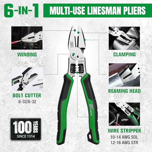 SK 8-Inch Multi-Use Linesman Pliers, 6-IN-1, Premium CR-V Steel - style: Multi-Use Linesman Pliers