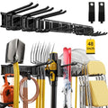 48" Garage Tool Organizer Wall Mount, 660lbs Heavy Duty Steel Garden Tool Storage Rack with 9 Adjustable Hooks for Yard, Shed, Garage (3 Racks, 9 Hooks, 2 Straps) - size: 48inch