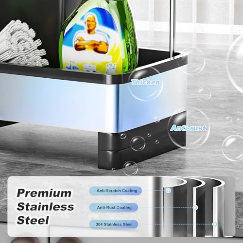 Ewaiira Sponge Holder for Kitchen Sink, Stainless Steel Sink Caddy - color: D-black