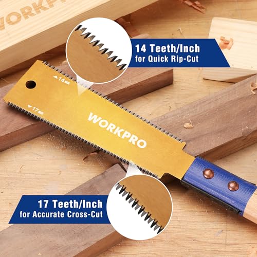 WORKPRO 6'' Japanese Hand Saw, Double-Edged Pull Saw with 14&17 TPI - size: 6'' - Wide Head