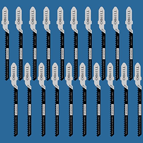 Jigsaw Blades T Shank 20PCS T119BO with Storage Case | Compatible with Bosch Dewalt Black and Decker Jig Saw Blades Set for Wood, 3 in. 12 TPI Curved & Scrolling Fast Cuts - style: T119BO-20