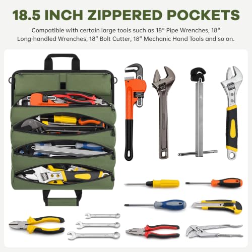 ANILD 18.5 Inch Extra Long Tool Bag Roll Up, Roll Up Tool Bag Organizer - color: Green, size: X-Large