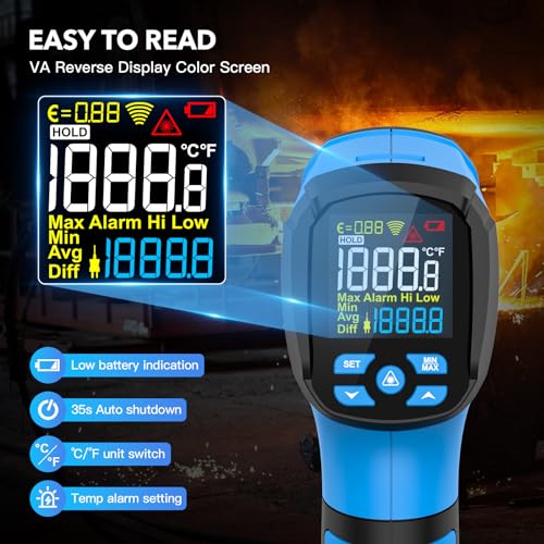 Infrared Thermometer Gun, -40℉ to 2192℉ Dual Laser Thermometer - color: Blue (-40℉~2192℉)