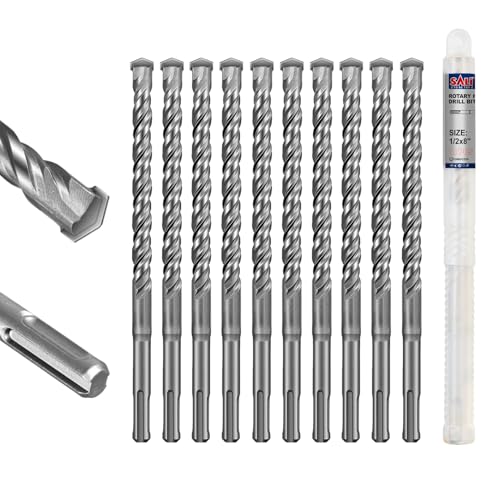 SALI Rotary Hammer Drill Bits 1/2"*8" 10 Pcs Rotary Hammer Drill Bits Concrete Masonry Hole Tool with Storage Case for Concrete, Stone, Brick - size: 1/2"*8"