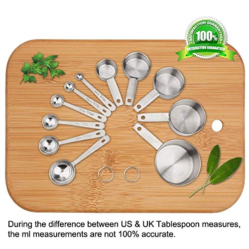 Accmor 11 Piece Stainless Steel Measuring Spoons Cups Set, Premium Stackable Tablespoons Measuring Set for Gift Dry Liquid Ingredients Cooking Baking - color: Silver