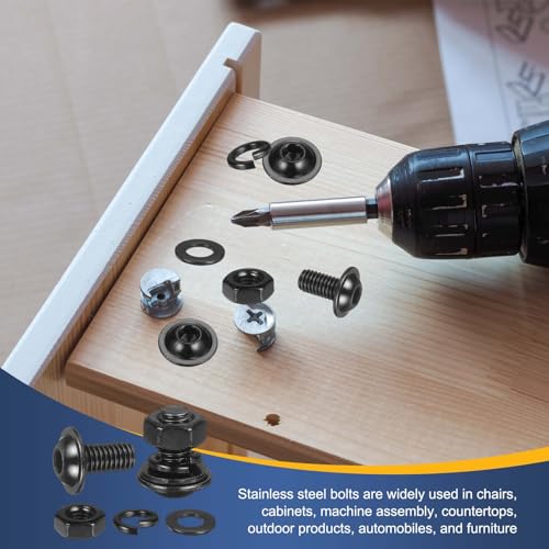 M METERXITY 10 Set M8 x 16mm Flanged Button Head Socket Cap Screws, Black 304 Stainless Steel 18-8 Hex Socket Head Screws Bolts, Nuts, Flat & Lock Washers for DIY, Furniture, Automotive - size: M8 x 16mm