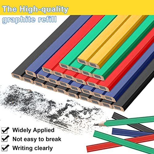Mimorou 200 Pcs Carpenter Pencil 7 Inch Flat Octagonal 5 Colors Hard Black Carpenter Pencils Construction Contractor for Wood Working Marking and Concrete Marking Tools