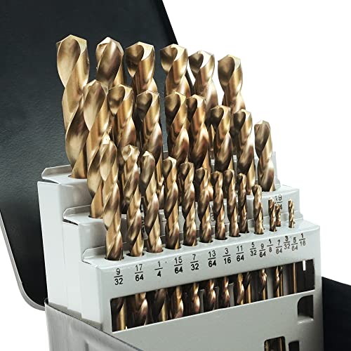 GMTOOLS 29Pcs Cobalt Drill Bits Set, M35 High Speed Steel, 135 Degree Tip, Stainless Steel, Plastic and Wood with Metal Indexed Storage Case 1/16"-1/2" - style: 29 pcs Cobalt