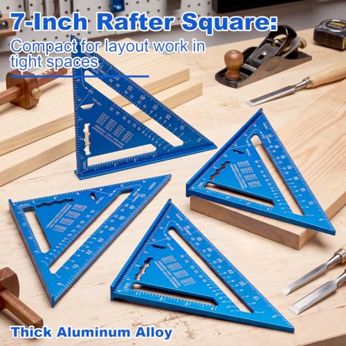 4 Pcs Aluminum Rafter Square Set Alloy Metal Carpenter Triangle Ruler Measuring Layout Tool for Woodworking Carpentry DIY Projects Imperial (7 Inch) - size: 7 Inch
