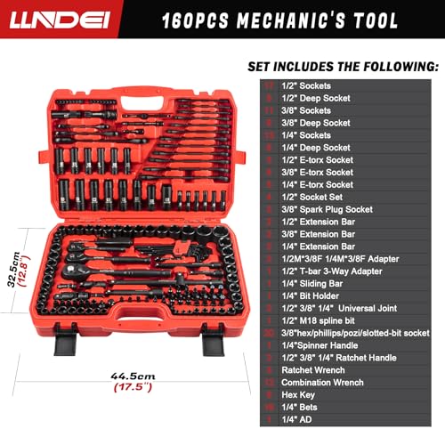 LLNDEI 160Pc Mechanics Socket Set 1/2 1/4 3/8" Drive Metric - size: 160-Piece 1/2" & 3/8" & 1/4" Drive Socket Set