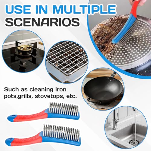 2PCS Wire Brushes,Heavy Duty Stainless Steel Wire Scratch Brush for Cleaning,Metal Wire Brush with Rubber Handle for Rust Removal & Paint Removal (2 Pcs (8-Row + 6-Row)) - color: 2 Pcs (8-row + 6-row)