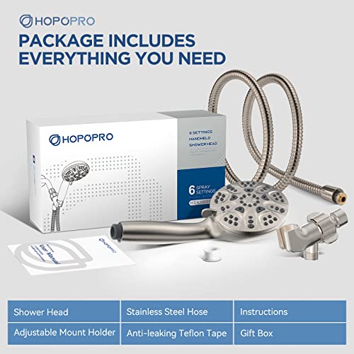 HOPOPRO High Pressure Handheld Shower Head Set with 6 Modes, Brushed Nickle - color: Brushed Nickel, style: 6 Modes