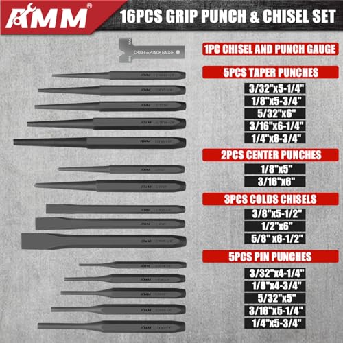 AMM 28-Piece Punch and Chisel Set, Heavy Duty Cr-V for Metal - size: 28PC