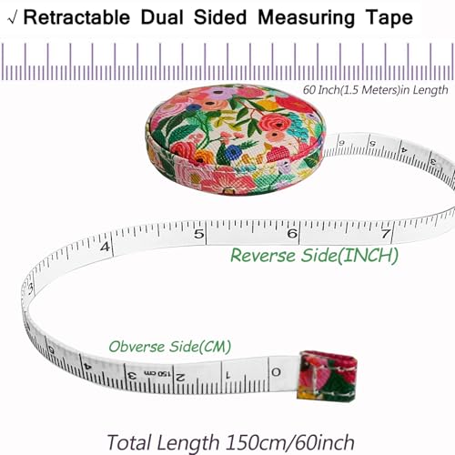 Tape Measure for Body Measuring Fabric Sewing Tailor Ruler Flexible Soft Pocket Small Mini Body Measurement Cloth Measuring Tape 60 Inch Premium Leather Retractable Tape Measure - color: Flower 1 pack