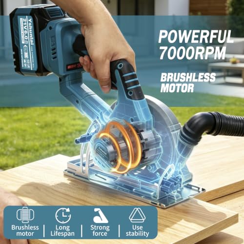 6" Cordless Circular Saw,7000RPM Power Handle Circle Saw with 2 x 6.0Ah Battery & 3 Blades,Brushless Sierra Circular Inalambrica,Cutting Depth 2-1/4"(90°),1-7/16" (45°),Cut Off Tool for Wood Metal PVC
