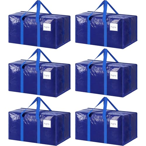 6 Pack Extra Heavy Duty Large Moving Bags with Strong Zipper, Blue - color: Blue, size: 6 Pack