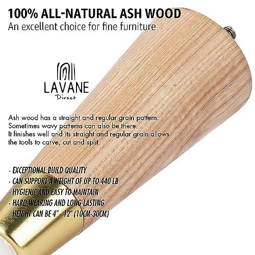 La Vane 8 inch Ash Wood Furniture Legs with Gold Caps, Set of 4 Mid-Century Modern Tapered Varished Wooden Replacement Feet with 5/16 Inch Bolt & Mounting Plate for Sofa Couch Bed Armchair Ottoman | Clear Coated, 400lb Load Capacity, Non-slip & Protects F