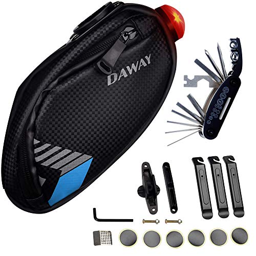 DAWAY Bike Repair Tool Kits - Bicycle Repair Bag & 120 PSI Bike Pump or Saddle Bag Set, with 16 in 1 Bicycle Multitool, Bike Tire Levers Wrench, Portable Patches Fixes - Practical Cycling Accessories - style: bike tool kits with saddle bag