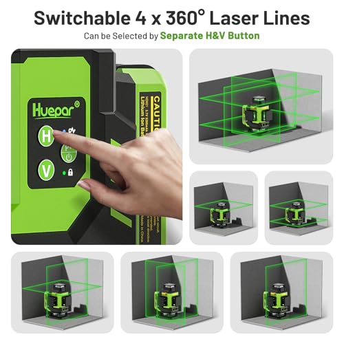 Huepar Laser Level 360 Self Leveling, Rechargeable Green Laser 4x360° Cross Line Lazer Leveler 4D Level Laser Tool for Construction with Two Li-ion Batteries, Magnetic Bracket &Hard Carry Case -LS04CG