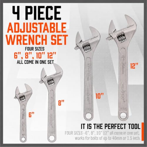 HORUSDY 4-Piece Adjustable Wrench Set, CR-V Steel, Adjustable Wrenches Set(6-inch, 8-inch, 10-inch, 12-inch) - style: 4pcs Adjustable Wrench Set