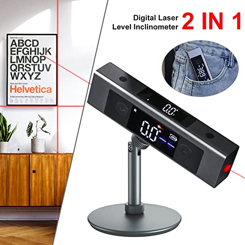 Protractor Digital Inclinometer, Angle Measure L-as-er Ruler, with Bi-directional Red Light Marking, Dual-Screen Angle Finder, Multifunctional Device Precise Professional (Dual L-as-er + Stand)