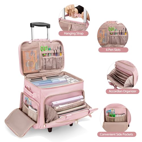 Rolling Teacher Bag with Wheels, Teacher Tote Bag Fits 15.6" Laptop - color: Pink