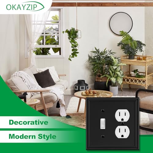Matte Black Decorative Combination Light Switch Covers Wall Plate - size: 1 Toggle/1 Duplex 2 Pack