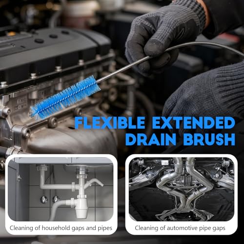 2PCS Flexible Long Drain Brush, 78 Inch Nylon Stainless Steel Tube Cleaning Brush, Slim Long Hose Pipe Cleaning Tool for Auto Sunroof Drain Hole, Car Fridge, Kitchen Sink (Double End-Blue) - color: Double End-blue