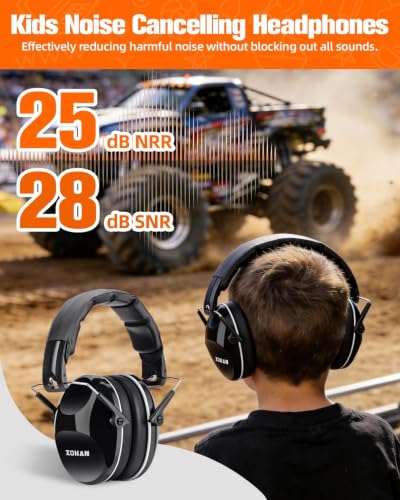 ZOHAN 032 Kids Noise Canceling Headphones - 25dB NRR Kids Ear Protection Earmuffs for School, Monster Jam, Fireworks, Travel, Air Show, Concert, Autism - Black - color: 1pack - Black