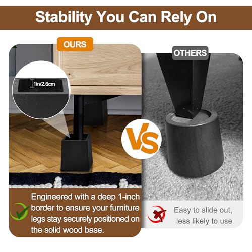 Wooden Bed Risers 5 Inch Heavy Duty, Support 2500 lbs, Black - color: Black, size: 5"H(Inner 4"H)