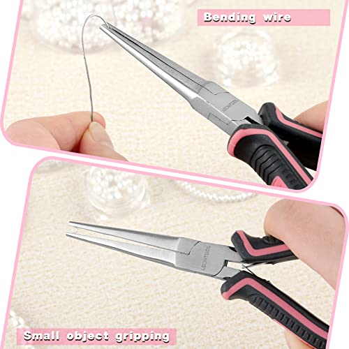 Mini Needle Nose Pliers for Jewelry Making 6 Inches Chain Nose Plier with Smooth Jaws Mini Extra Long Nose Precision Nippers for Gripping Small Components, Pink Tool for Women - style: Needle Nose Pliers
