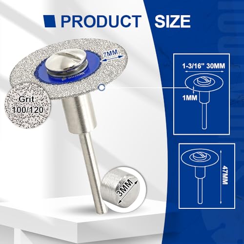 SHDIATOOL 30mm (1-3/16 inch) Diamond Glass Cutting Blade with 3MM Shank, Mini Carving Disc for Drill Machine on Glass, Tile, Porcelain, Ceramic(Pack of 5) - size: 30mm (1-3/16")