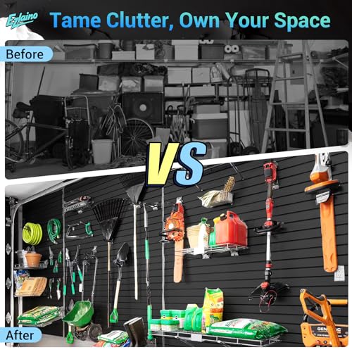 Ezlaino Slatwall 4 FT x 4 FT, PVC Slat Wall Paneling Garage Wall Organizer - color: Black, size: 4FT x 4FT