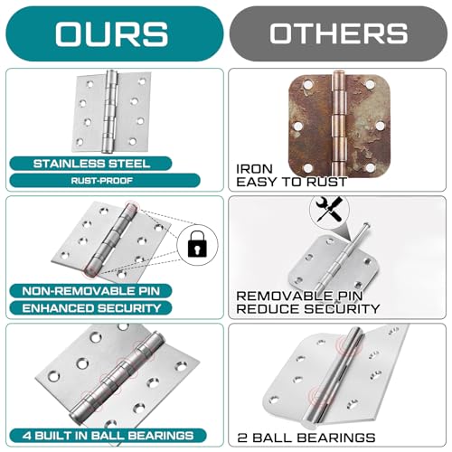 24 Pack Silver 4'' Ball Bearing Door Hinges, 4 x 4 Inch Exterior Door Hinge - color: Silver