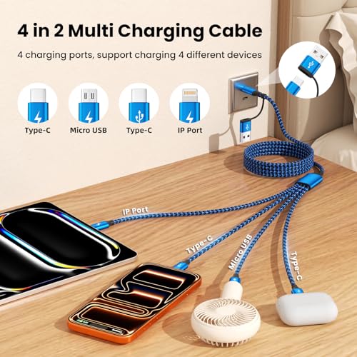 4 in 2 Multi Charging Cable, USBA/C Universal Charging Cords 2 Pack 5FT - color: Dark Blue