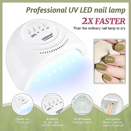 JODSONE 60 PCS Gel Nail Polish Kit with U V Light 55 Colors Gel Polish Base Top Coat Manicure Gifts - color: B16