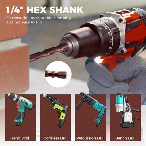 Masonry Drill Bit Set 10 Pcs(1/8"-1/2"), Masonry Drill Bits for Concrete - size: 10 Pcs (1/8"-1/2") Brown