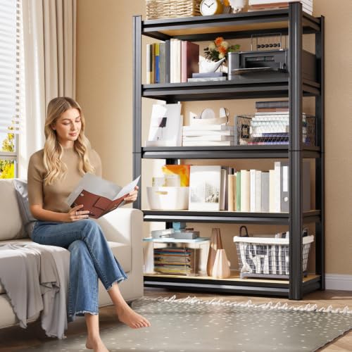 71" H x 28" W x 12" D Garage Shelving for Home & Garage Organization, 5-Tier Adjustable Metal Storage Rack for Tools, Storage Bins & Household Essentials, Utility Shelf for Garage, Pantry - size: MDF/28"Wx12"Dx71"H