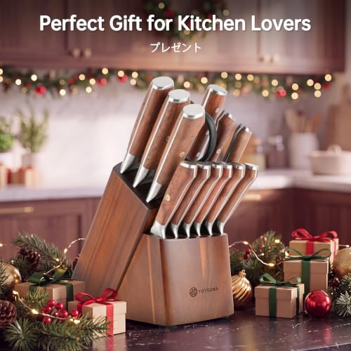 YOTSUBA 14 PCS Japanese Knife Set with Block and Sharpening Rod - style: 14PCS knife block set