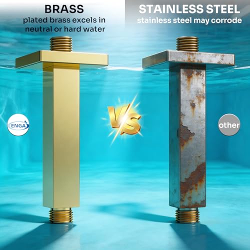 Enga Brass 6-Inch Straight Shower Arm with Flange, Bright Gold - color: Polished Gold, style: 6 Inch